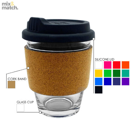  Custom Printed Carlo Glass Coffee Cup Cork Silicone Lid Glass Mugs Online In Perth Australia 