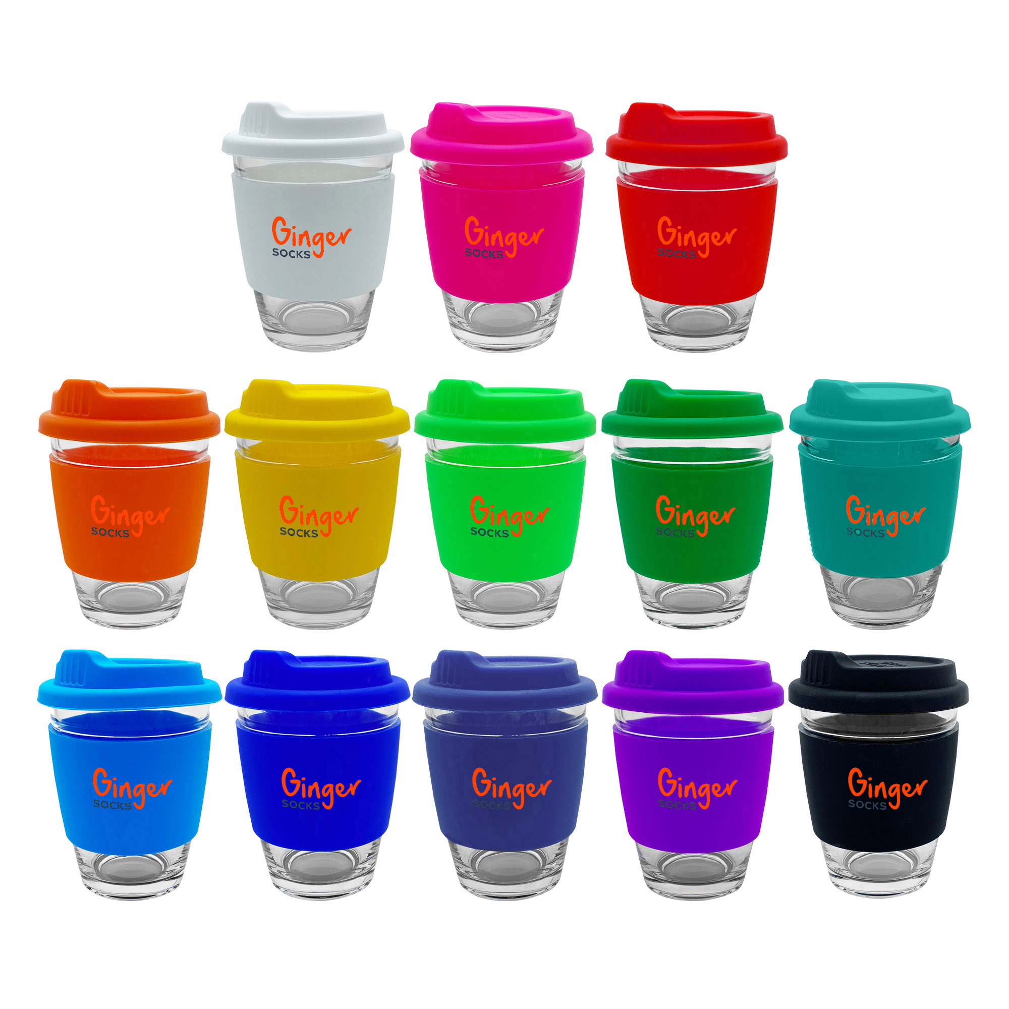 Custom Printed Carlo Glass Coffee Cup Silicone printed glass mugs online in Perth Australia 