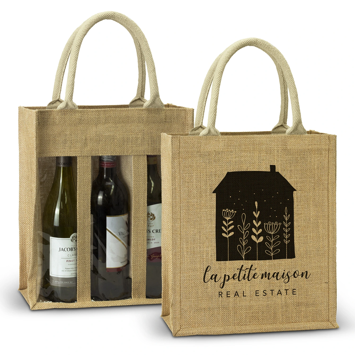 Custom Printed Serena Jute Triple Wine Carrier Bags Main Online In Perth Australia